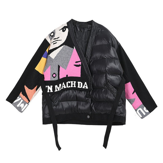 Harajuku Knitted Letter Patchwork Winter Jacket