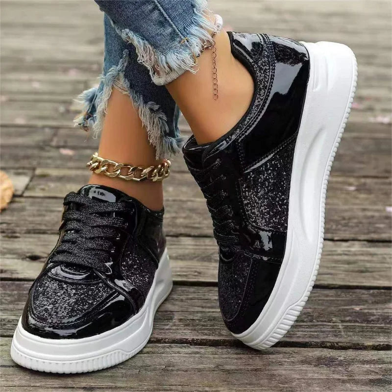 Harajuku Gold Sequins Platform Sneakers for Women