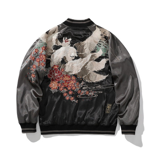 Nine-Tailed Fox Embroidered Cotton Coat - Harajuku Style