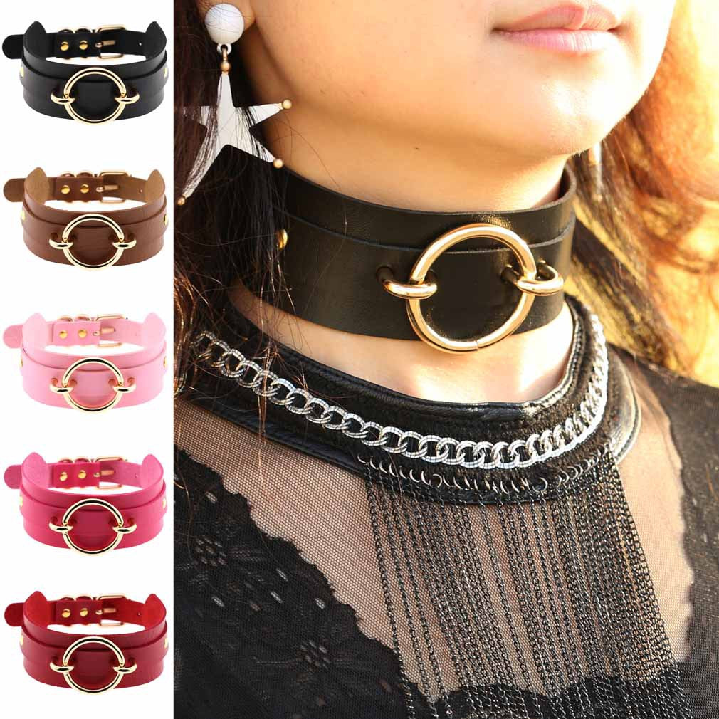 Harajuku Exaggerated PU Leather O-Ring Collar Necklace