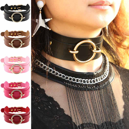Harajuku Exaggerated PU Leather O-Ring Collar Necklace