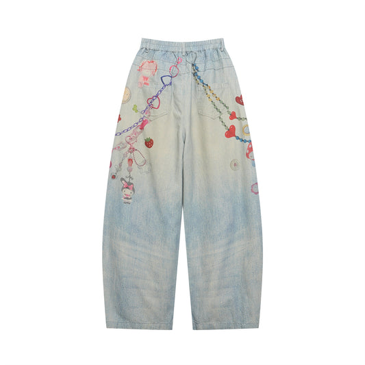 Playful Washed Chain Printed Jeans