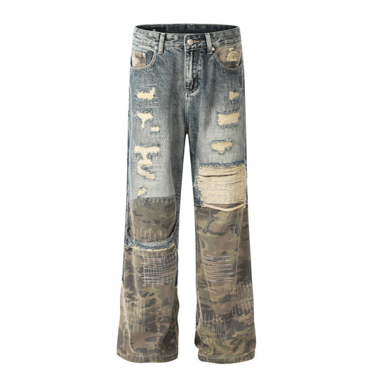 Heavy Duty Post-Apocalyptic Camouflage Distressed Jeans