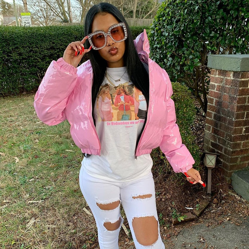 Harajuku Style Long Sleeve Zip Up Bubble Puff Parka
