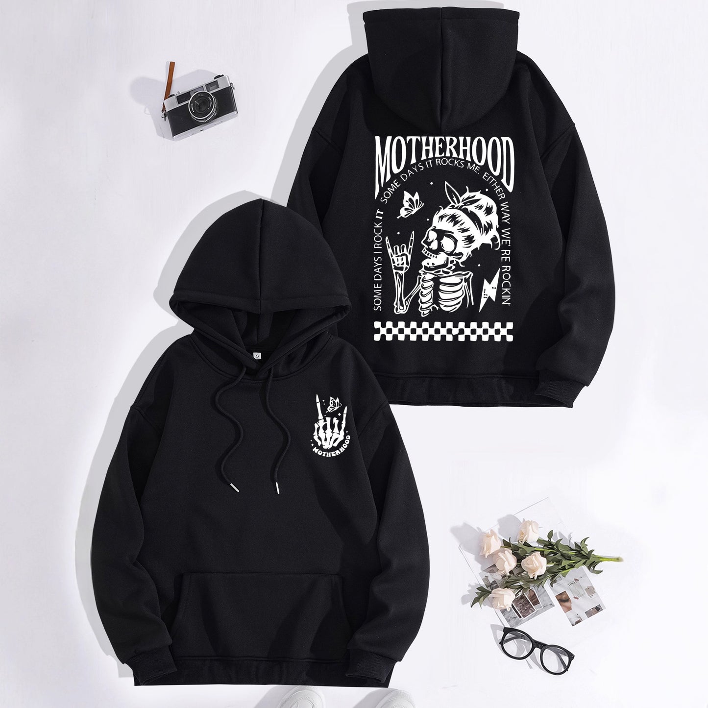 Printed Hoodie with Mother-Themed Pattern