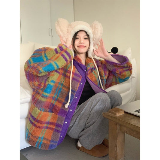 Korean Chic Contrast Stand Collar Loose Coat