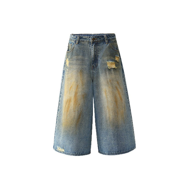 Playful Vintage Denim Shorts - Loose Wide Leg Pants