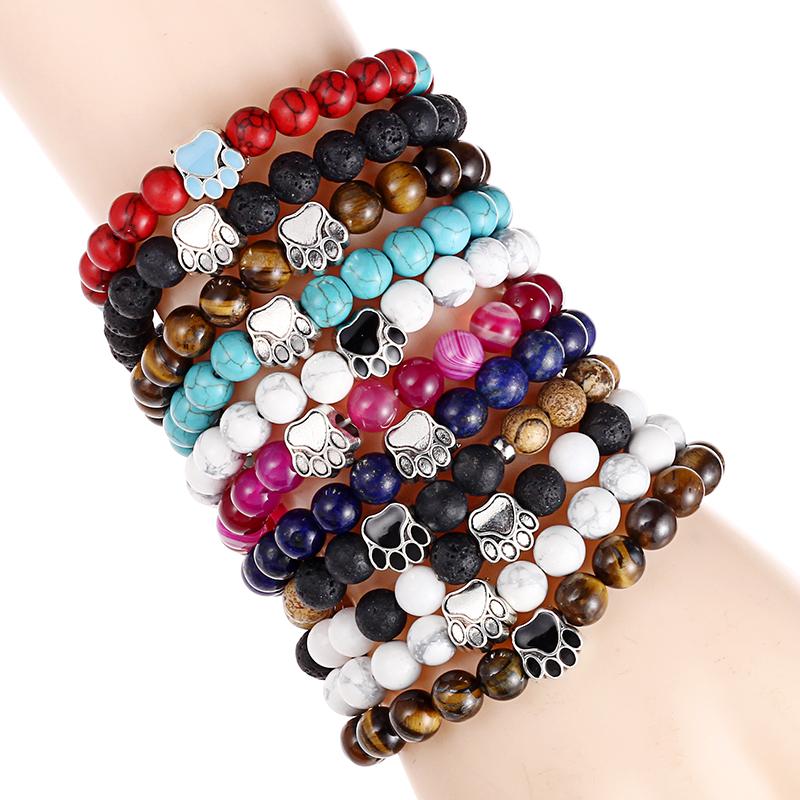 Natural Stone Beads Paw Print Bracelets for Pets