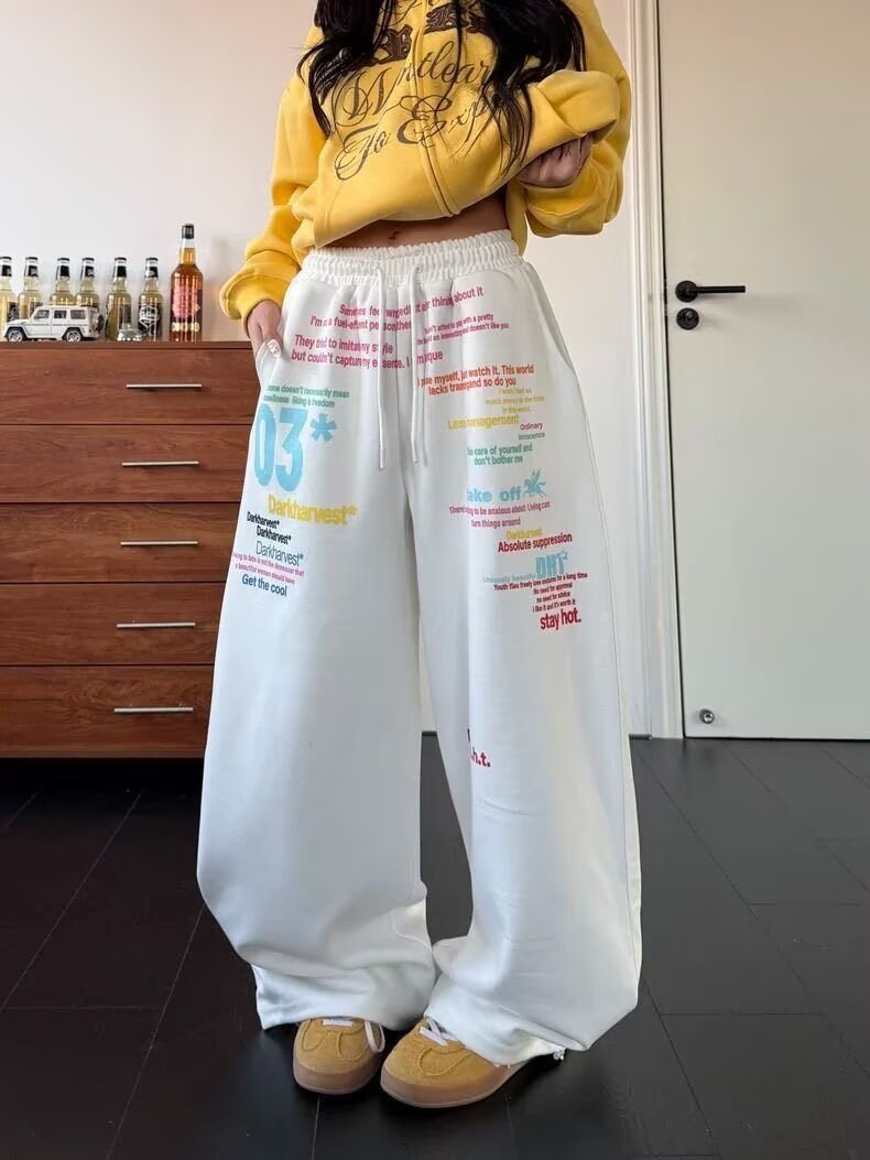 Harajuku Style Colorful Letter Print Sweatpants for Men and Women