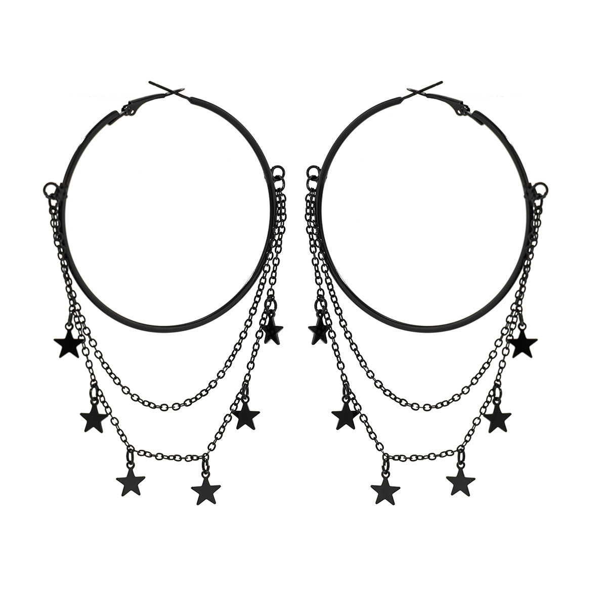 Playful Black Pentagonal Star Earrings - Gothic Harajuku Style