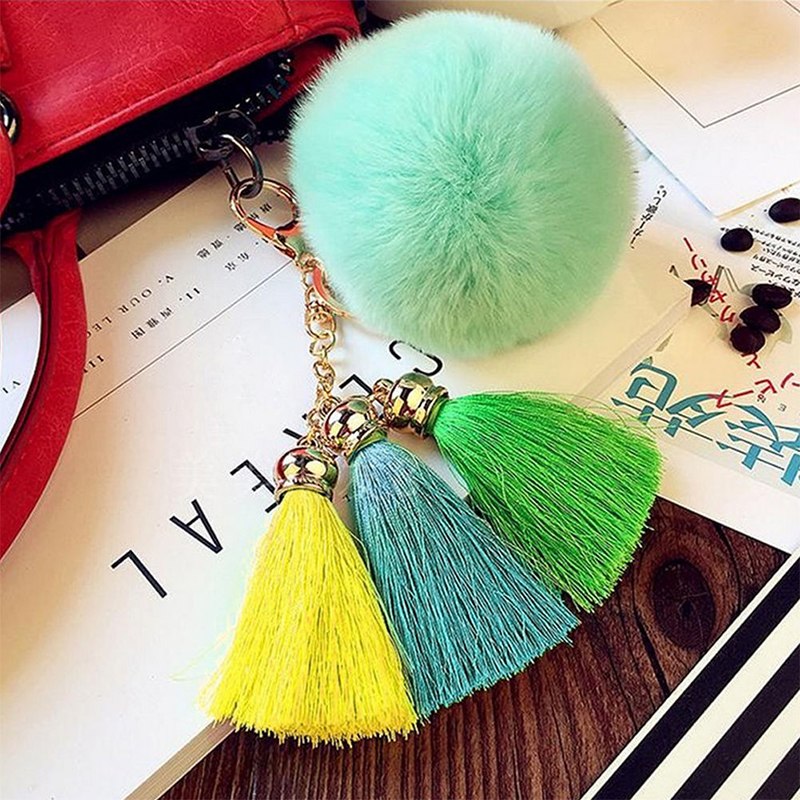 Faux Rabbit Fur Hair Ball Pompom Charm Keychain