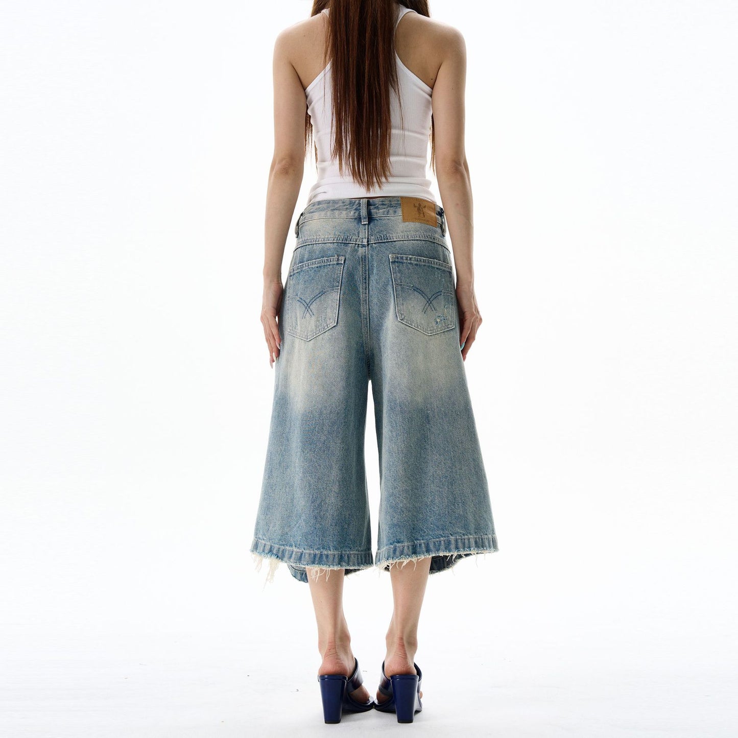 Washed Distressed Wide Leg Shorts