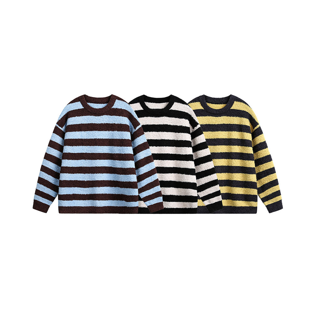 Striped Round Neck Sweater for Unisex - Casual Loose Fit