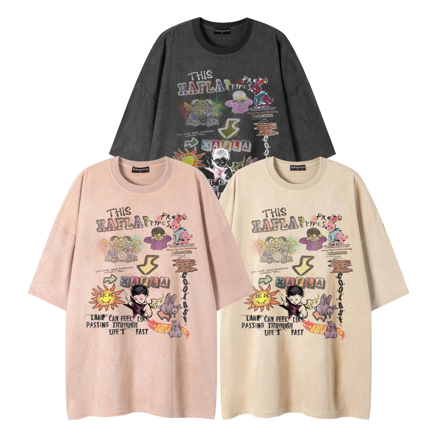 Cartoon Graffiti Printed Short-Sleeved Shirt — Harajuku Street Style Loose Fit