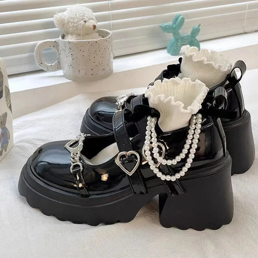 Sweet Heart-Shaped Buckle Mary Janes
