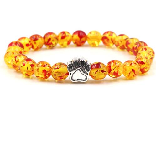 Colorful Paw Print Bracelets for Pets – 8mm Natural Stone Beads
