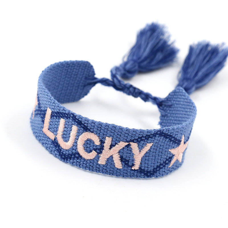 Embroidered Logo Woven Tassel Couple Wrist Strap Bracelets