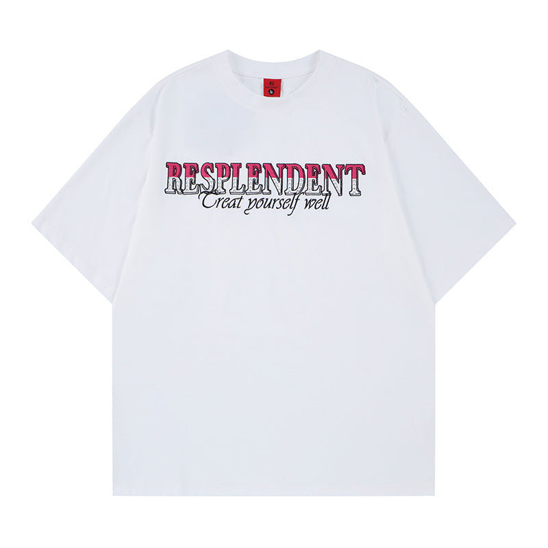 Color Blocking Rhinestone Letter Embroidery Short-Sleeved T-Shirt — Harajuku Street Style