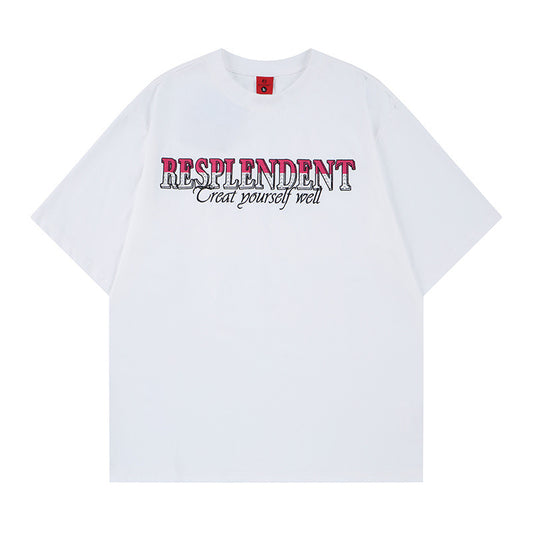 Color Blocking Rhinestone Letter Embroidery Short-Sleeved T-Shirt — Harajuku Street Style