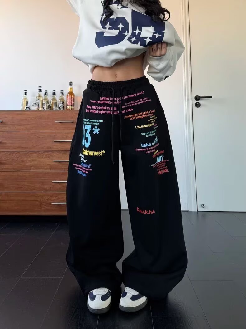 Harajuku Style Colorful Letter Print Sweatpants for Men and Women