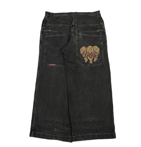 Harajuku Style Printed Jeans - Men's Straight Loose Wide Leg Pants