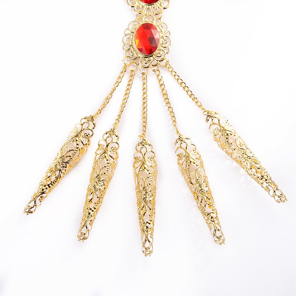 Harajuku Golden Finger Bracelet with Shining Red Crystal