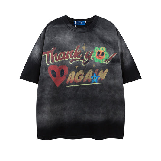 Retro Letter Print Crew Neck T-Shirt - Harajuku Style