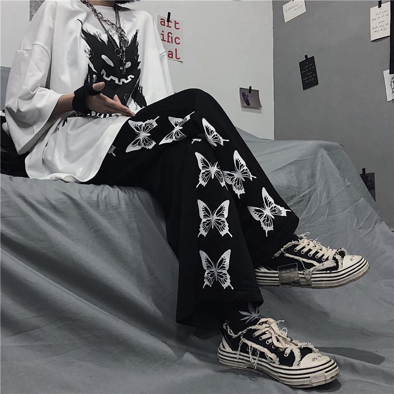 Harajuku Style Butterfly Print Casual Wide Leg Pants