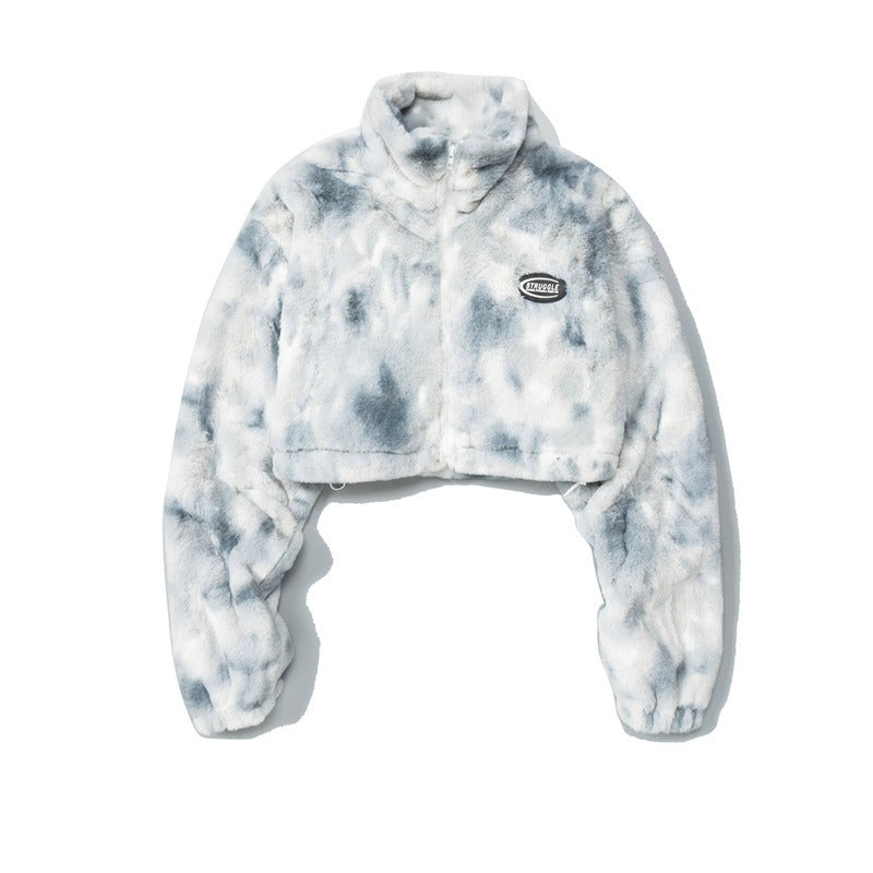 Harajuku Style Furry Tie-Dyed Rabbit Plush Jacket