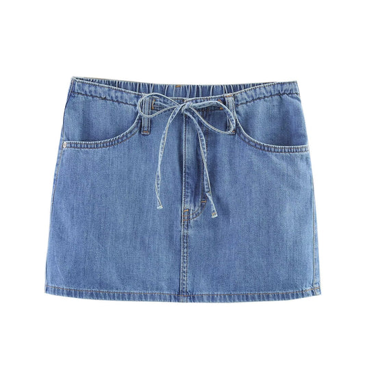 Lace-Up Hip Hugging Denim Skirt for Women - Harajuku Style