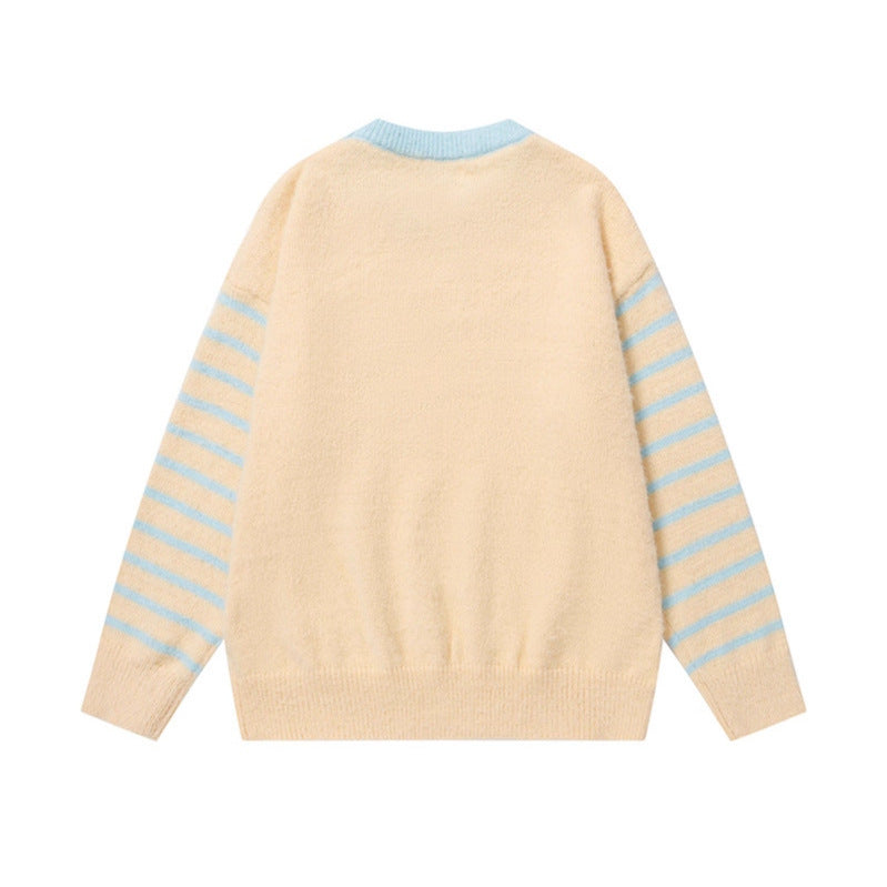 Color-block Striped Sweater Women Loose Lazy Fit Pullover Knitwear