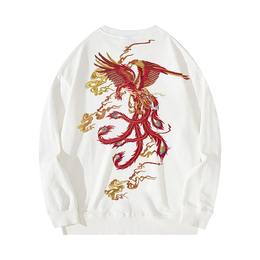 Harajuku Phoenix Embroidered Heavy Sweatshirt for Men