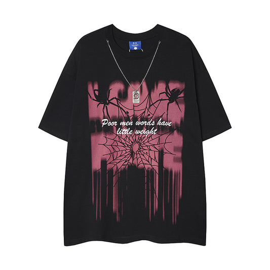 Playful Street Style Spider Web Graffiti T-Shirt