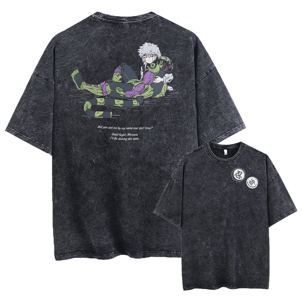 Printed Retro Washed Cotton T-Shirt Clothing