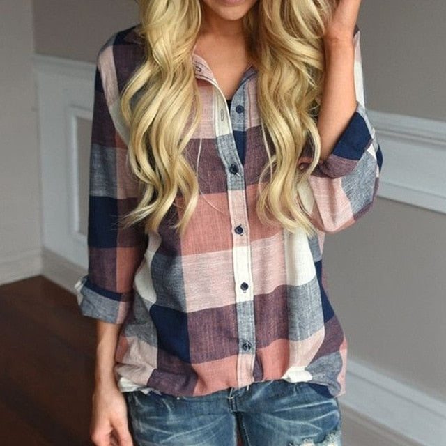 Harajuku Style Women's Casual Long Sleeve Plaid Shirt