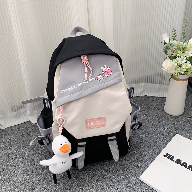 Harajuku Style Canvas Contrast Color Schoolbag for Girls