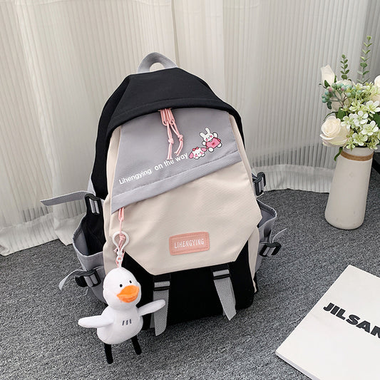Harajuku Style Canvas Contrast Color Schoolbag for Girls