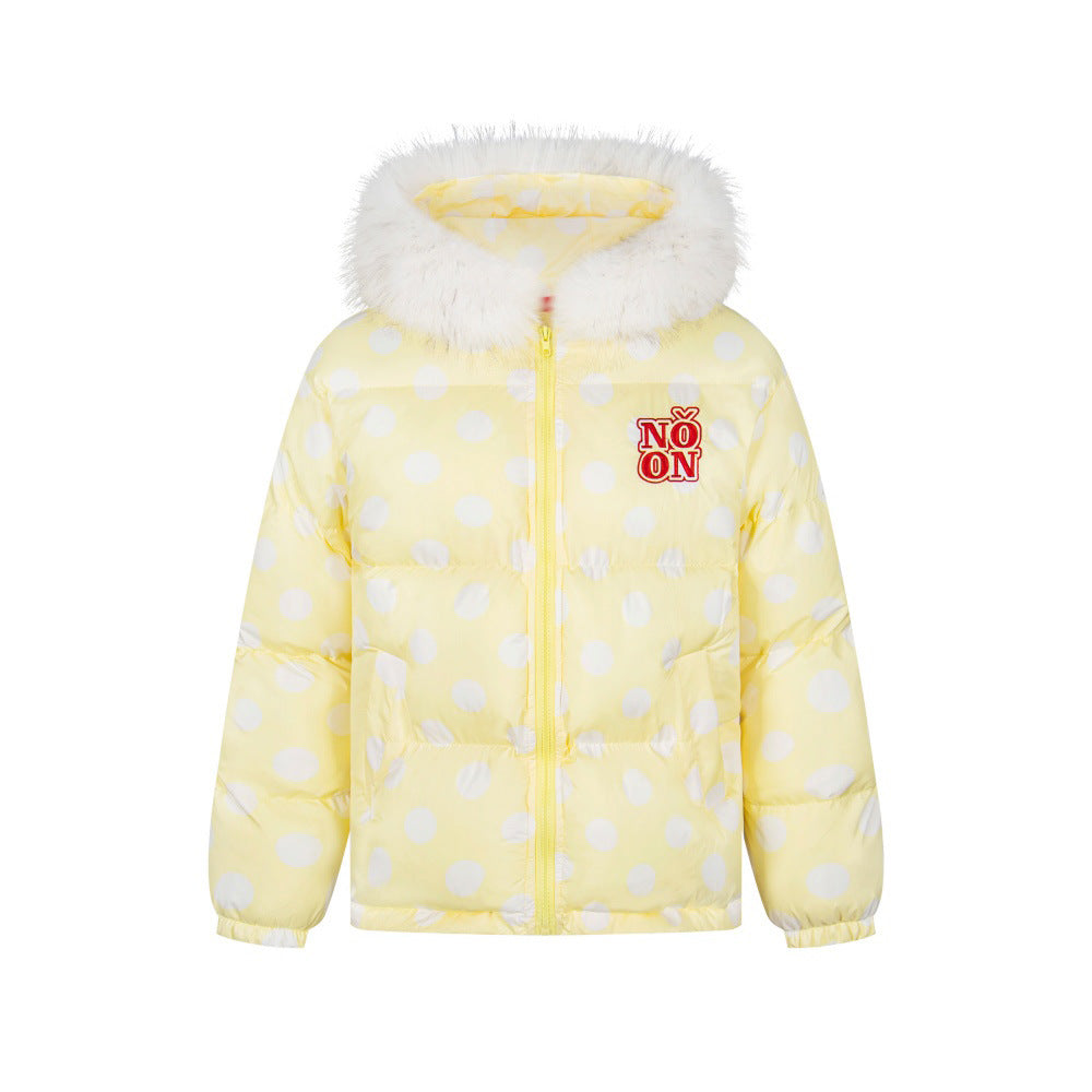 Full Printed Polka Dot Collar Hooded Cotton Jacket