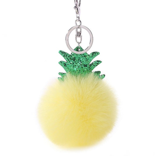 Fluffy Faux Fur Ball Pompom Keychain Women Bag Charms Christmas Tree Pineapple Key Ring Trinket Car Keyring Chains 2C0322