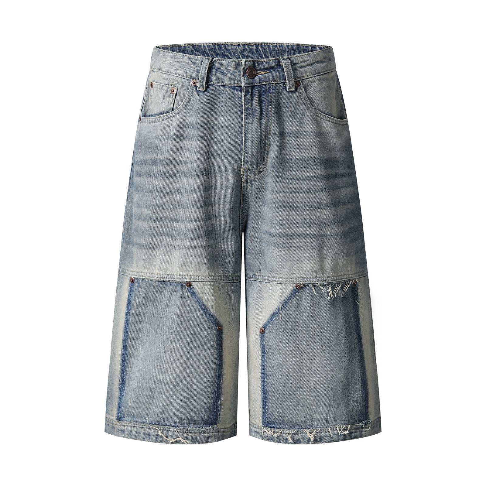 Washed Spliced Frayed Cuffed Jeans