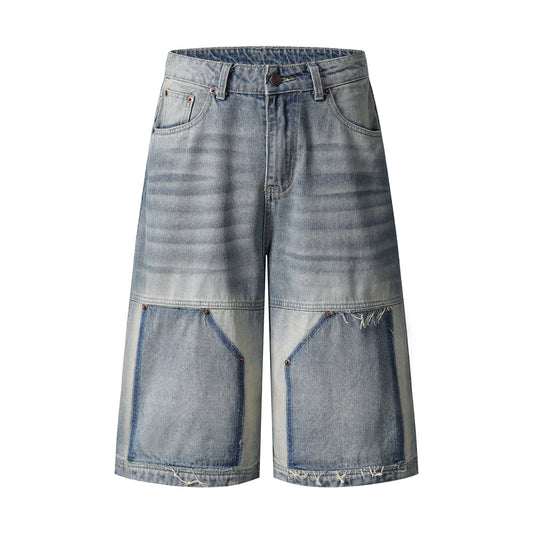 Washed Spliced Frayed Cuffed Jeans