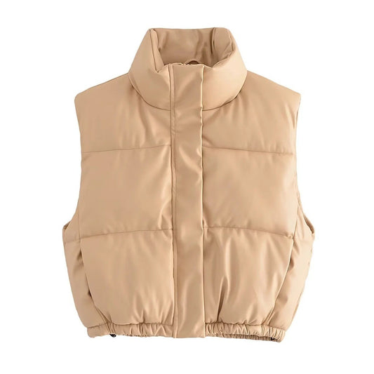 Playful PU Leather Stand-Up Collar Vest for Women