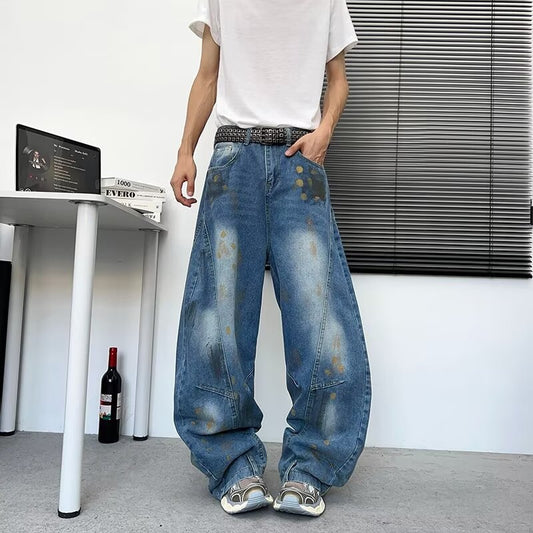 Playful Graffiti Curved Knife Jeans for Men
