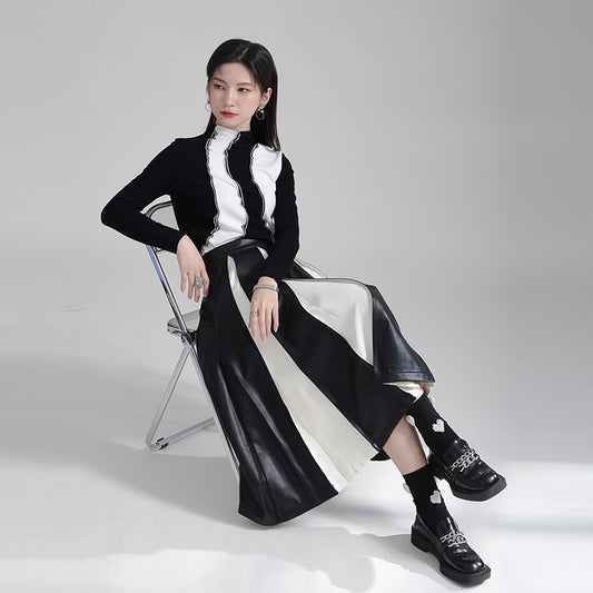 Harajuku Style PU Leather A-Line Patchwork Skirt