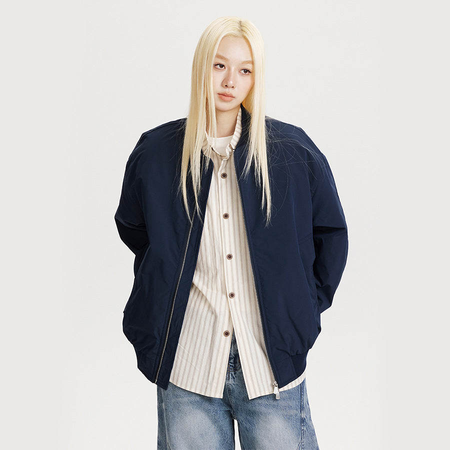 Solid Color Jacket - Loose Fit Cotton Jacket