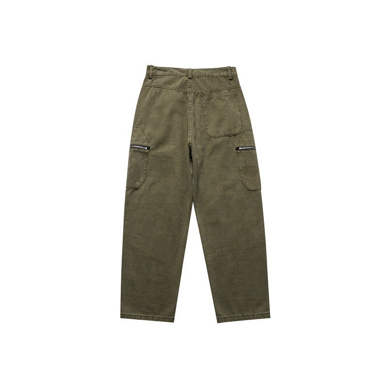 Deconstructing Zipper Large Pocket Denim Wide Leg Pants