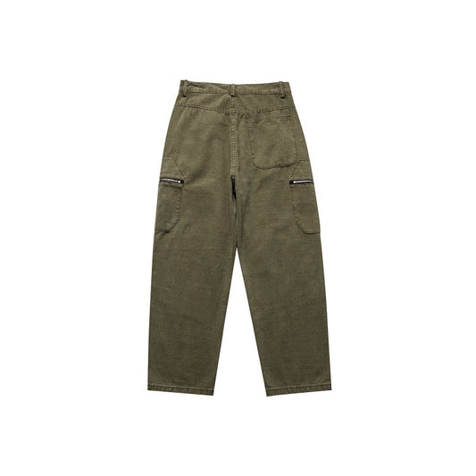 Deconstructing Zipper Large Pocket Denim Wide Leg Pants