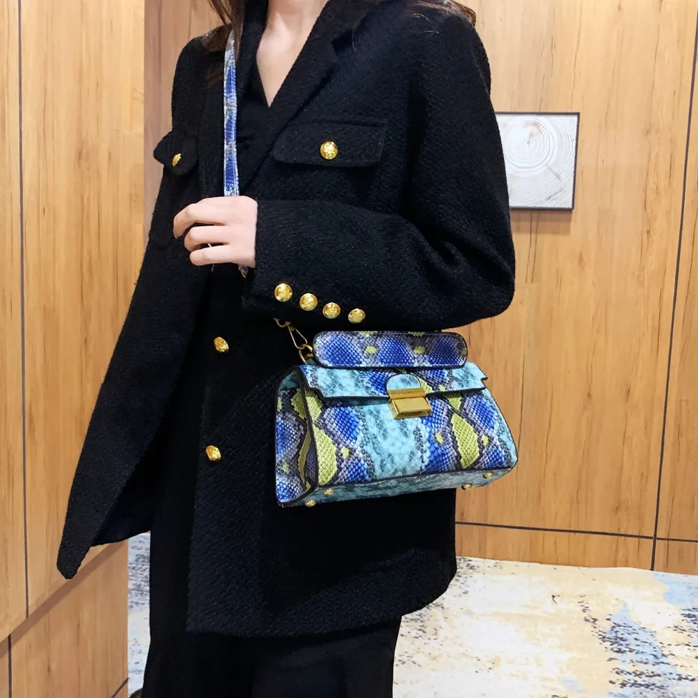 Playful PU Leather Snakeskin Print Crossbody Bag
