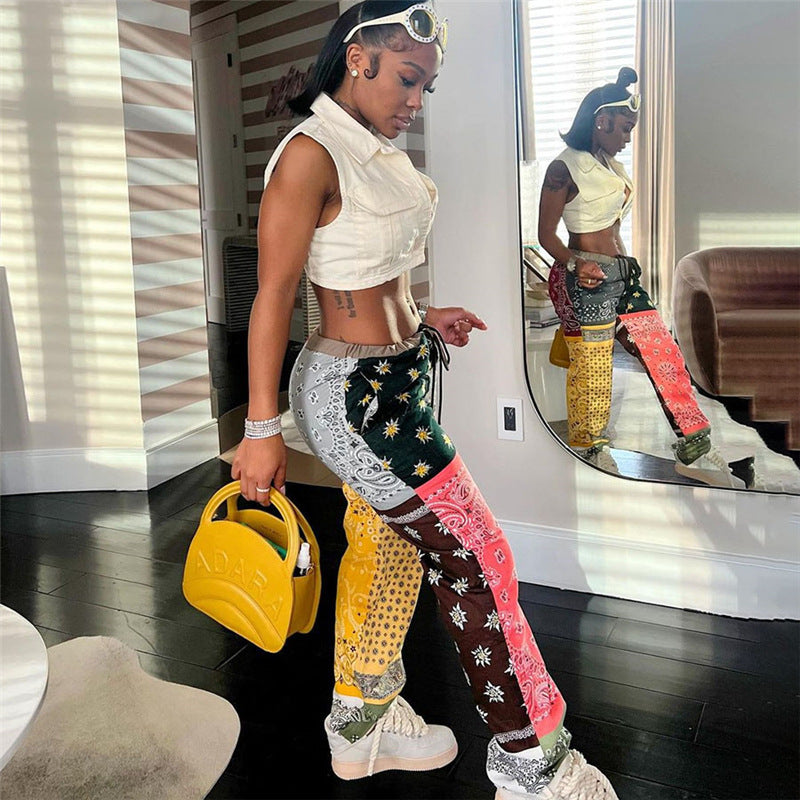 High Waist Digital Print Straight Pants - Harajuku Style