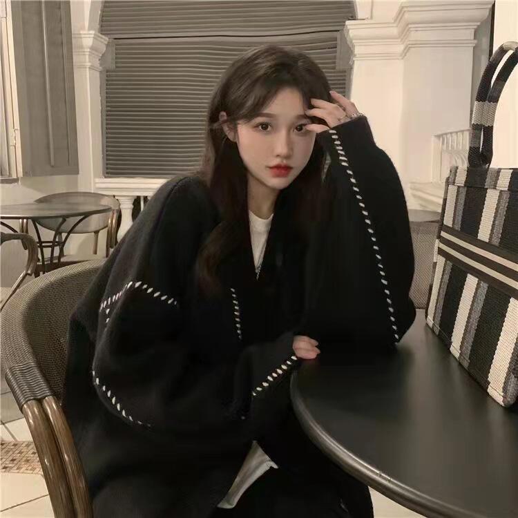 V-Neck Loose College Chic Cardigan for Women